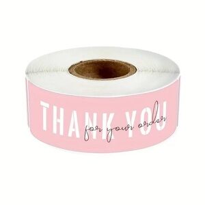 Thank You Label Roll - White and Pink, NEW